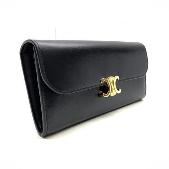 Celine Triomphe Shiny Calfskin Long Wallet Black - Picture 2 of 10